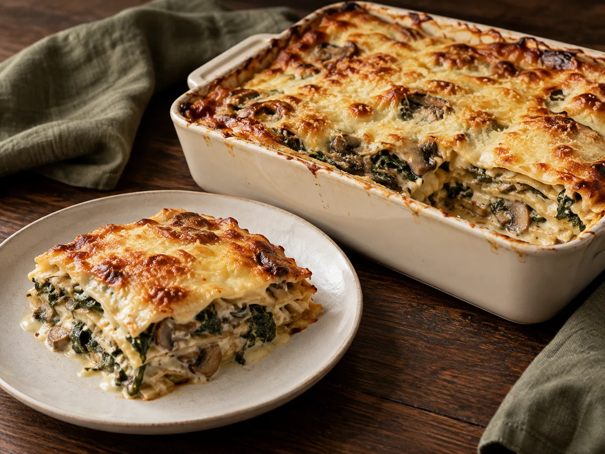 Mushroom and spinach lasagne